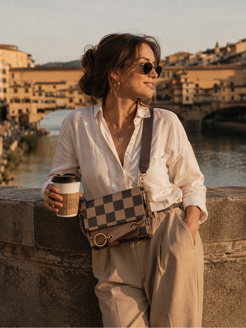 Ivy & Taylor Brown and Tan Leather Checkerboard Crossbody
